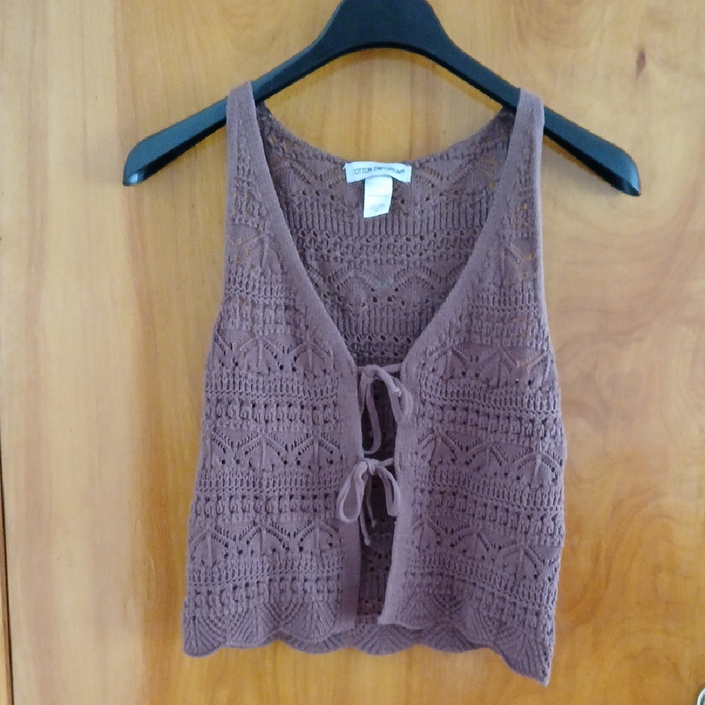 Cotton Emporium Purple Cropped Tie Front Tank Top